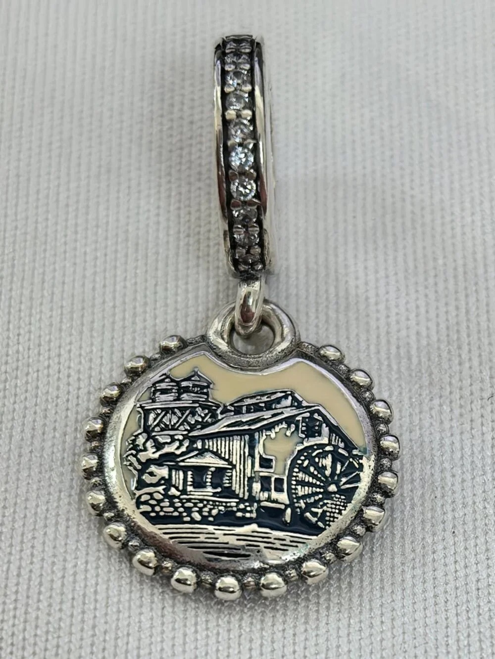 Pandora Silver and Cream Watermill Dangle Charm Pendant